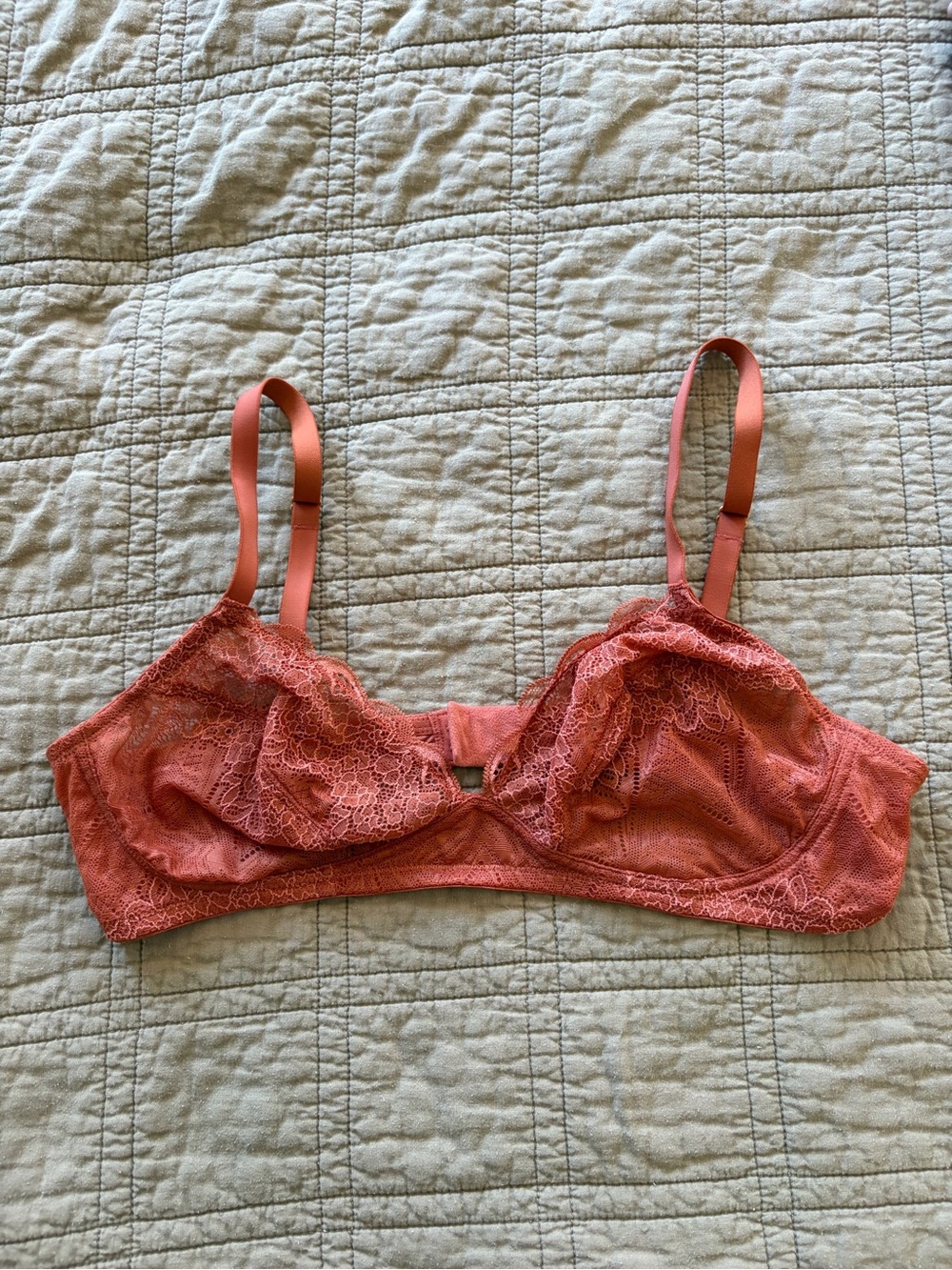 Madewell Delicate Lace Unlined Bra in brick red NWOT